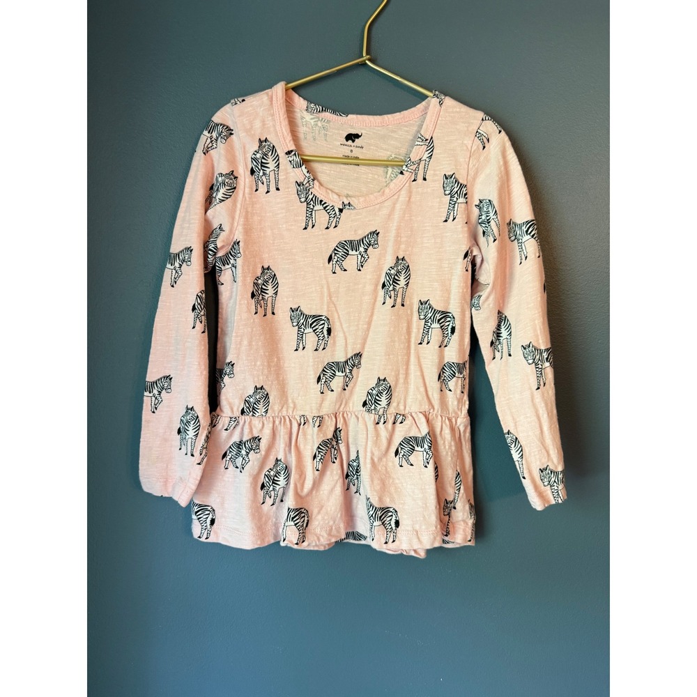 Monica + Andy Girls Pink Zebra Print Long Sleeve Peplum Top Size 8